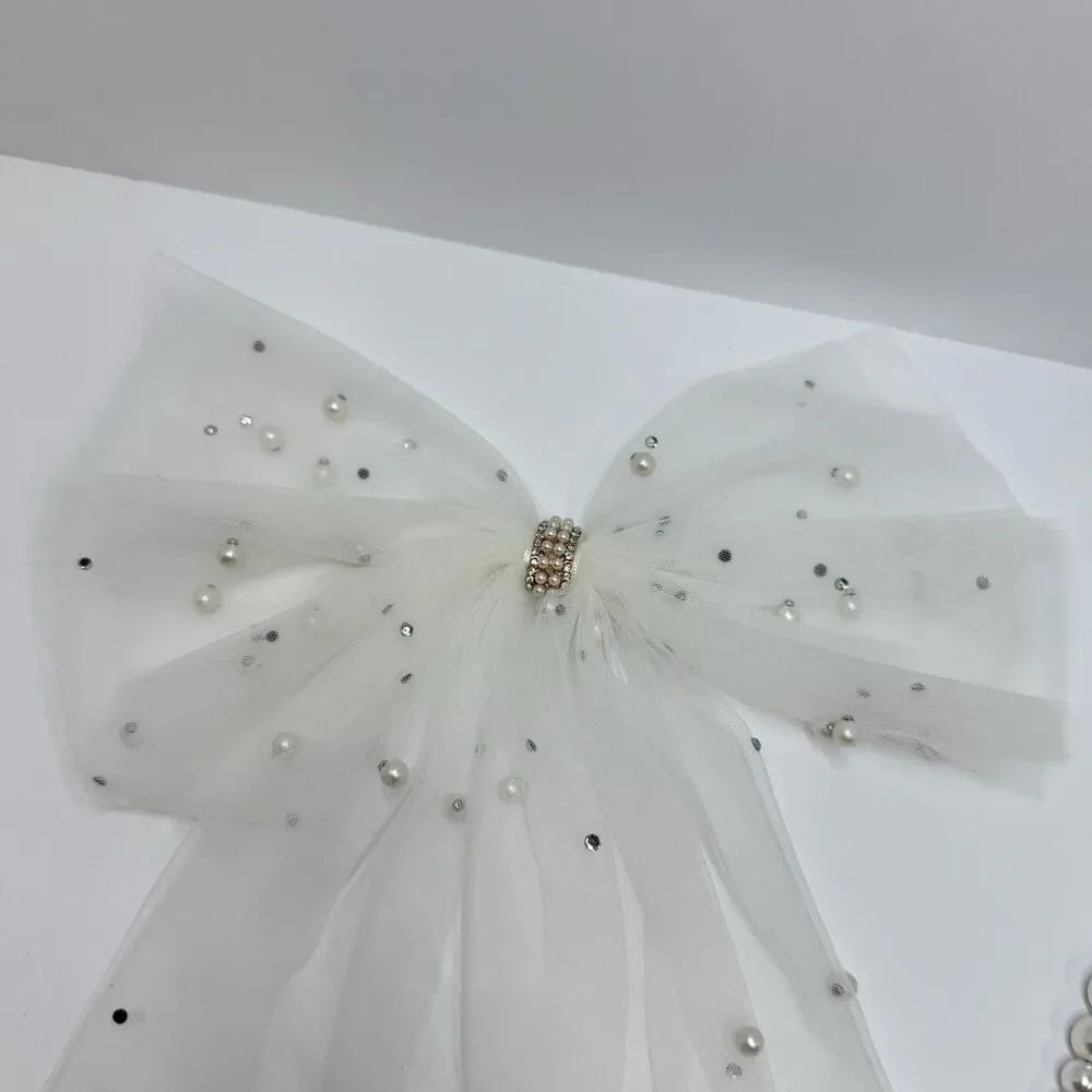 Bridal Hair Accessories Lot Graduated Pearl Headband & Tulle Embellished Bow